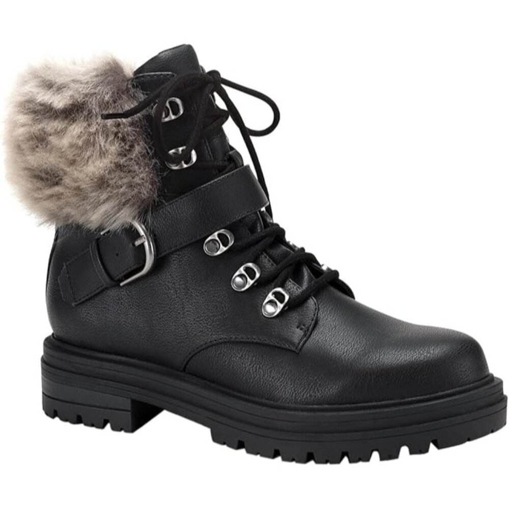 Sun + Stone Womens Orlenaa Faux Leather Combat & Lace-Up Boots Black Size 7.5 M